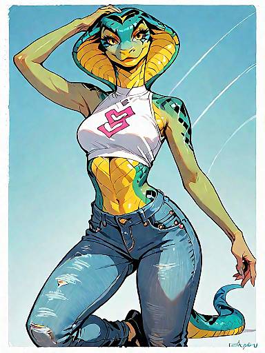 Anthropomorphic Snake Woman in Casual Fashion