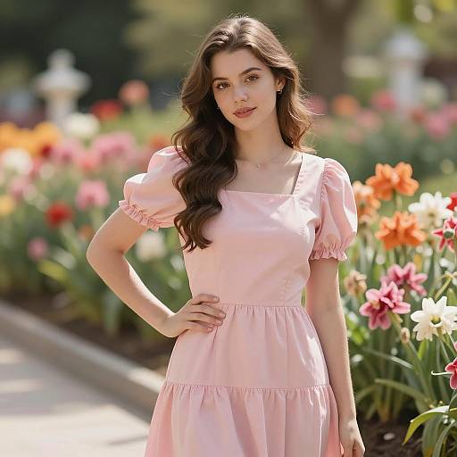 Elegant Young Woman in Colorful Garden