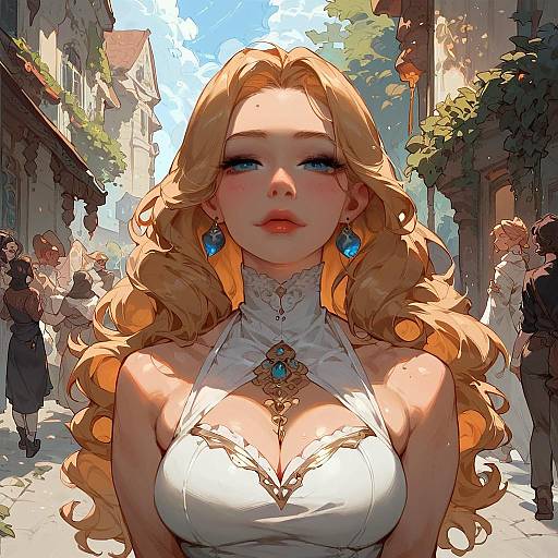 Elegant Woman in White Dress on Street