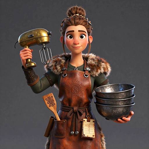 Whimsical Viking Shieldmaiden Baker 3D Animation