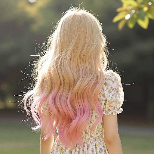 Blonde Hair Pink Tips in Floral Dress