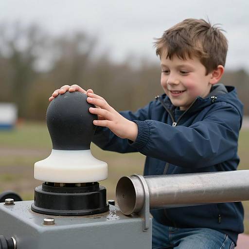 Young Boy Smiling with Rubber Seal Head