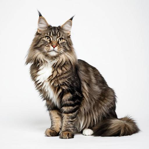Realistic Maine Coon Cat on White Background