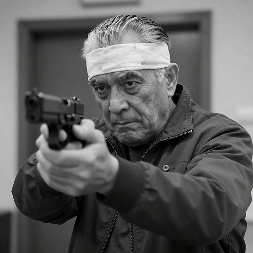Intense Elder with Handgun in Focus