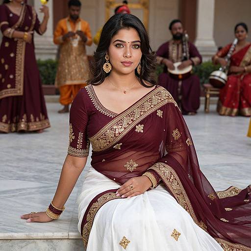 Traditional Maroon Saree with Gold Zari