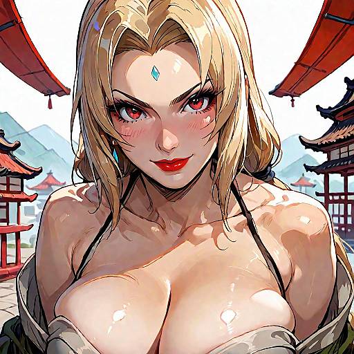 Blushing Blonde Tsunade in Kimono