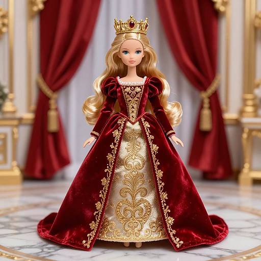 Regal Doll in Ornate Velvet Gown