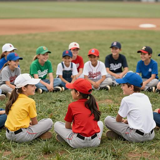 Children Sitting in Circle on Baseball Field