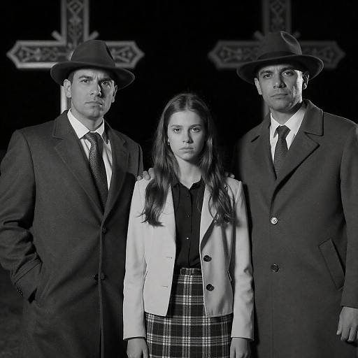 Three Souls Before Ornate Crosses at Night