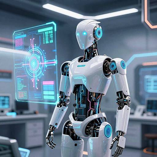 Futuristic AI Robot in High-Tech Lab