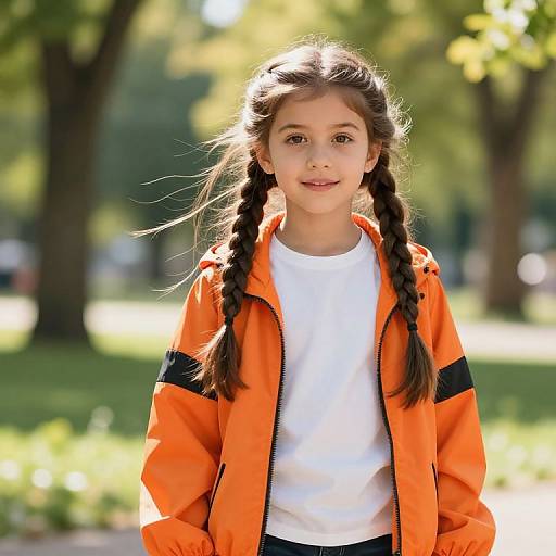 Confident Girl in Orange Striped Jacket