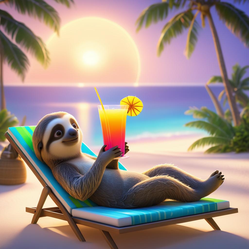 Cheerful Sloth Enjoying a Tropical Sunrise