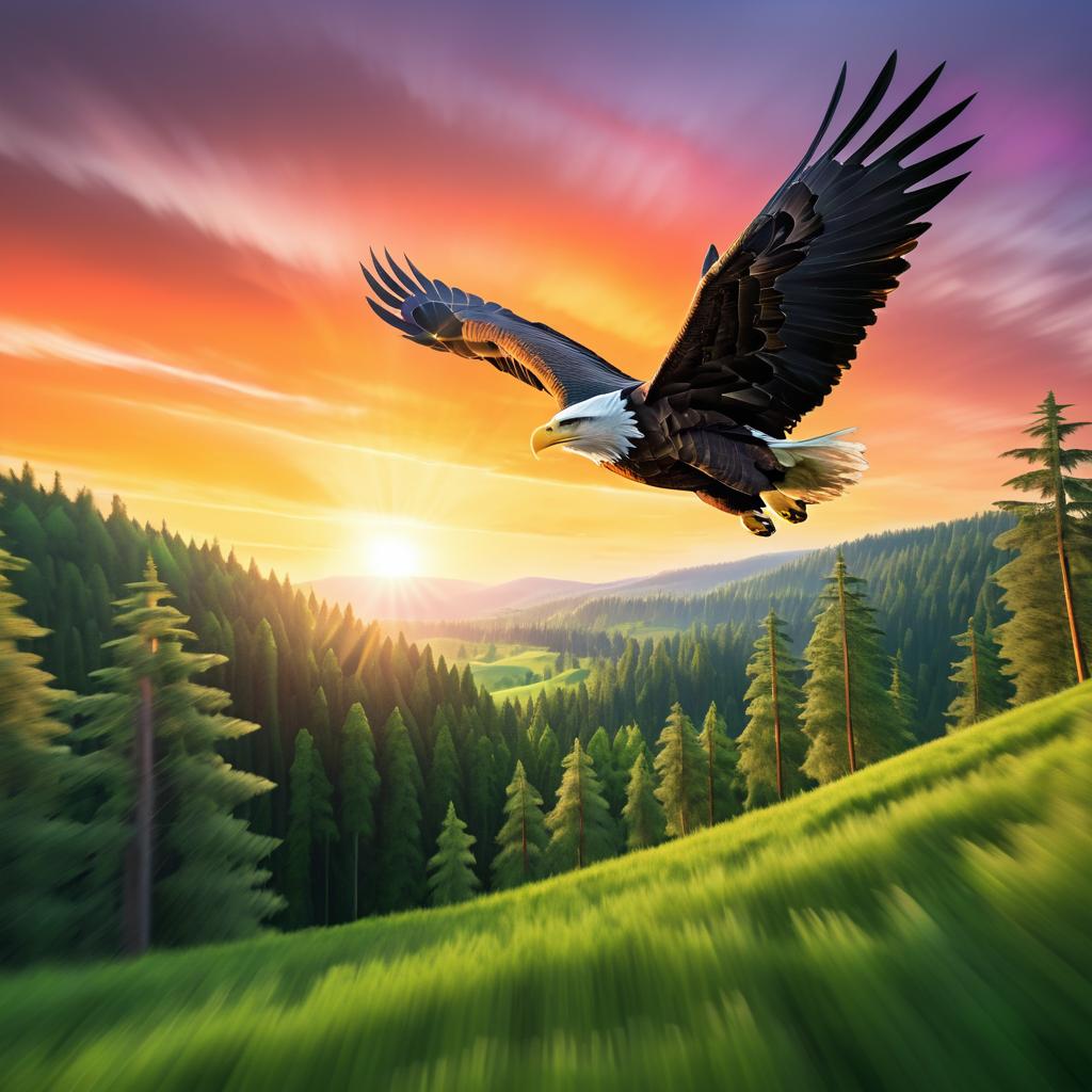 Bald Eagle Soaring Over Vibrant Landscape