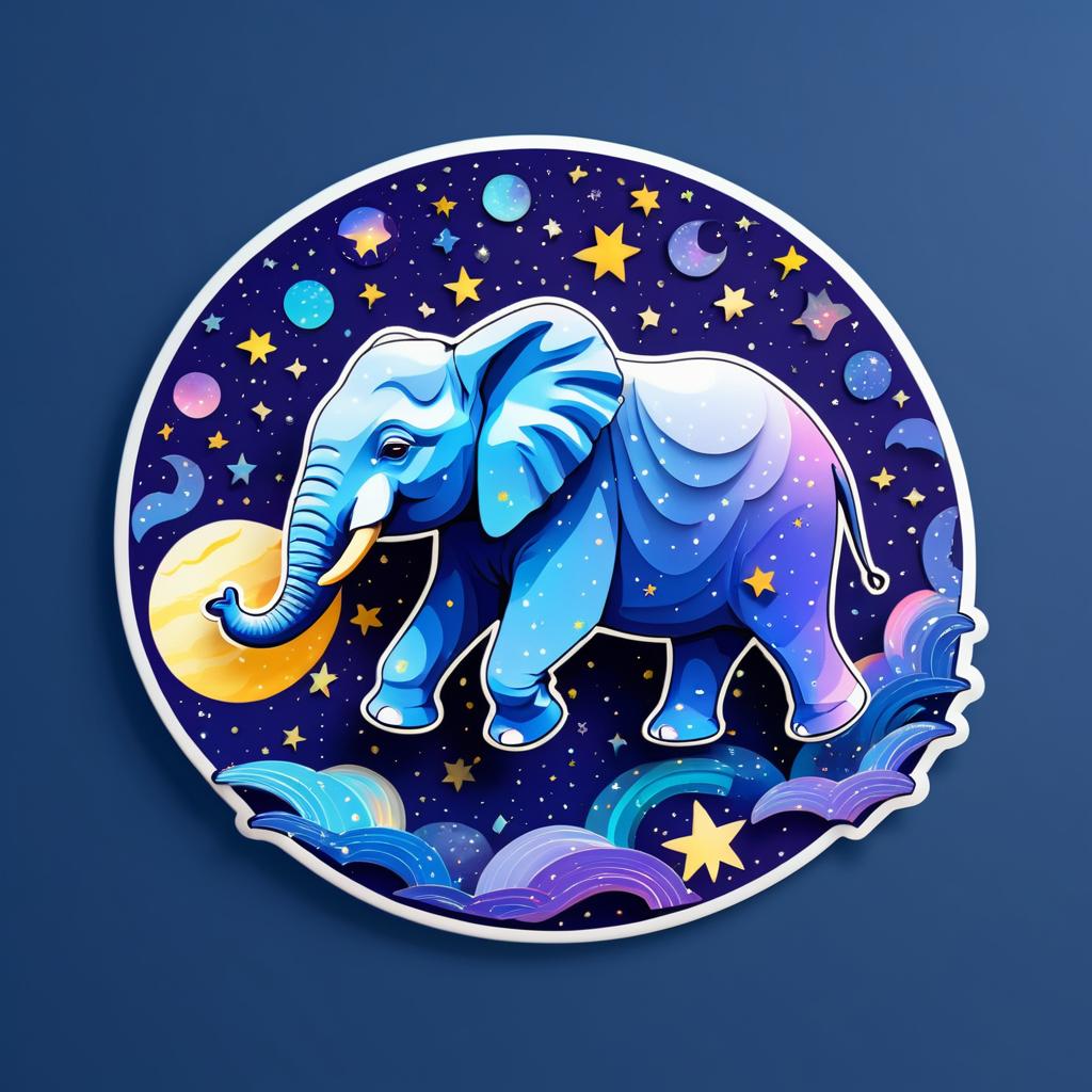 Whimsical Elephant in Starry Skies Sticker