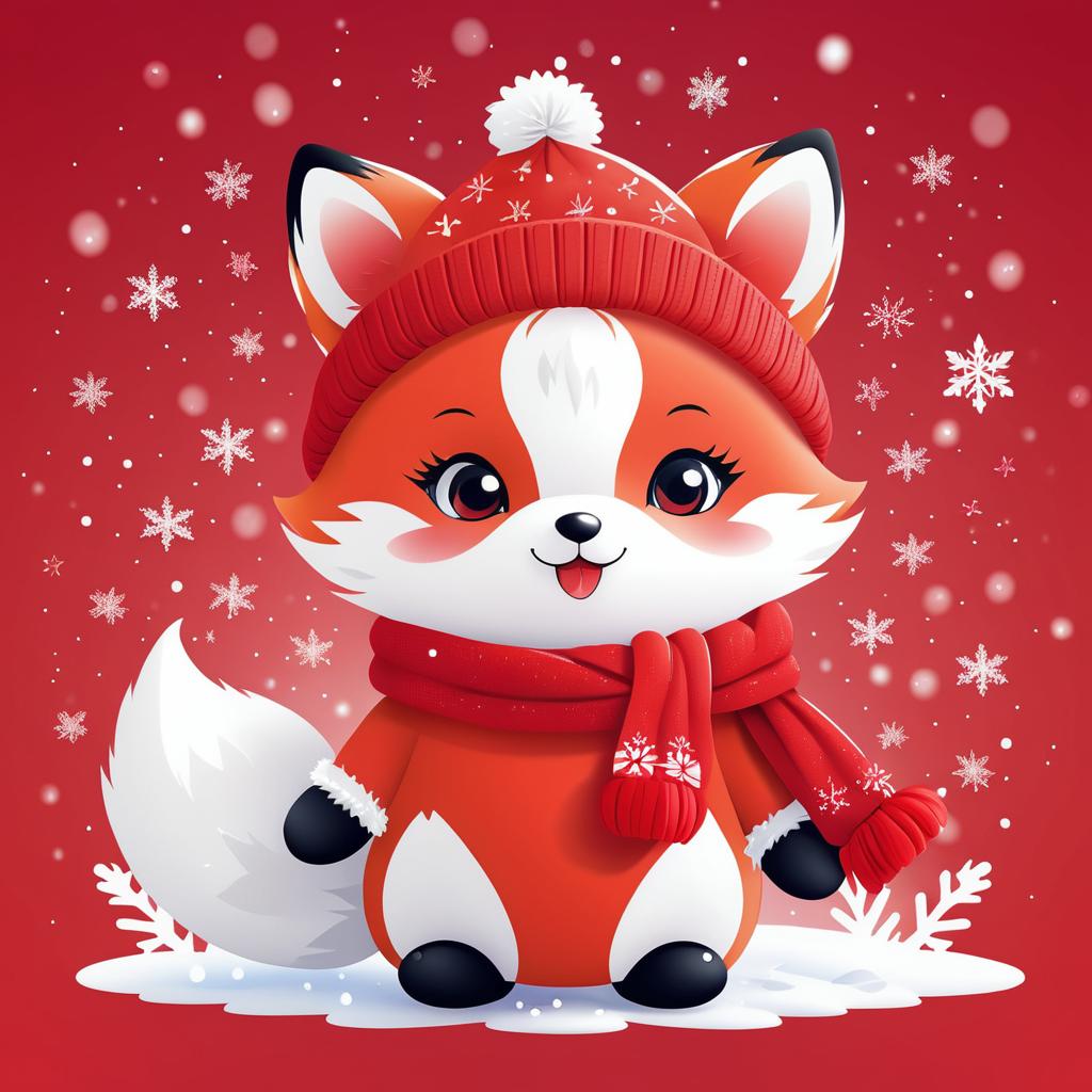 Charming Chibi Winter Fox in Scarf