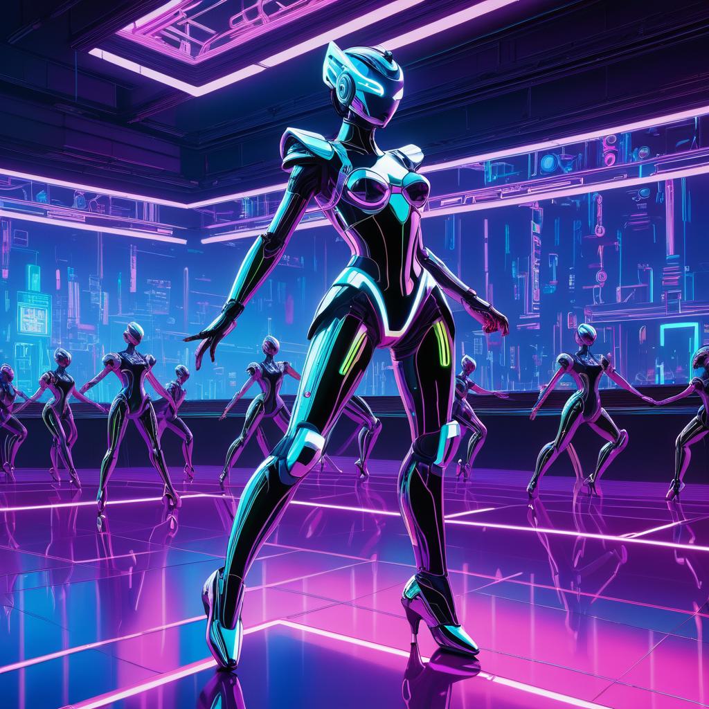 Robotic Dancer in Neon Cyberpunk Style