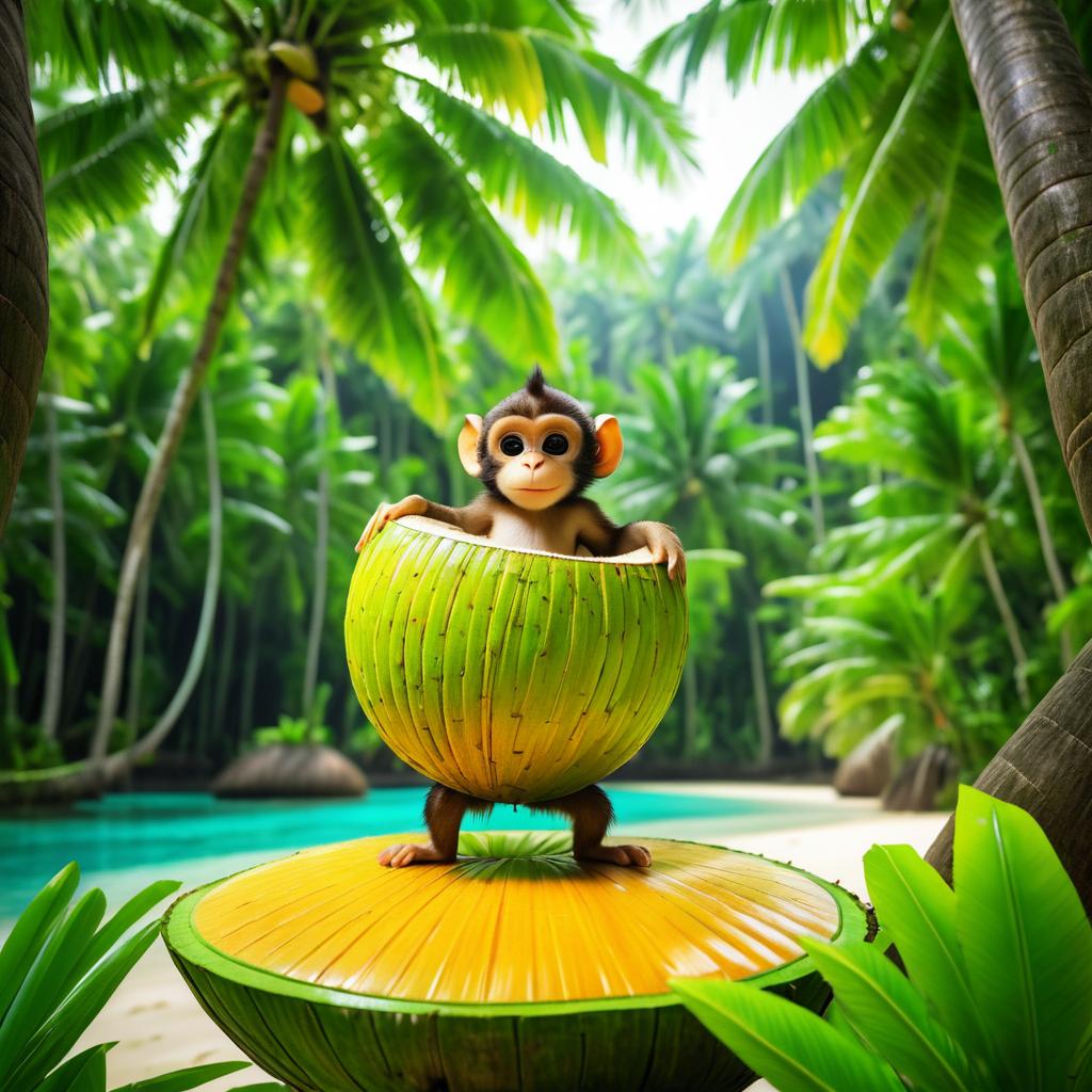 Charming Monkey in a Giant Coconut