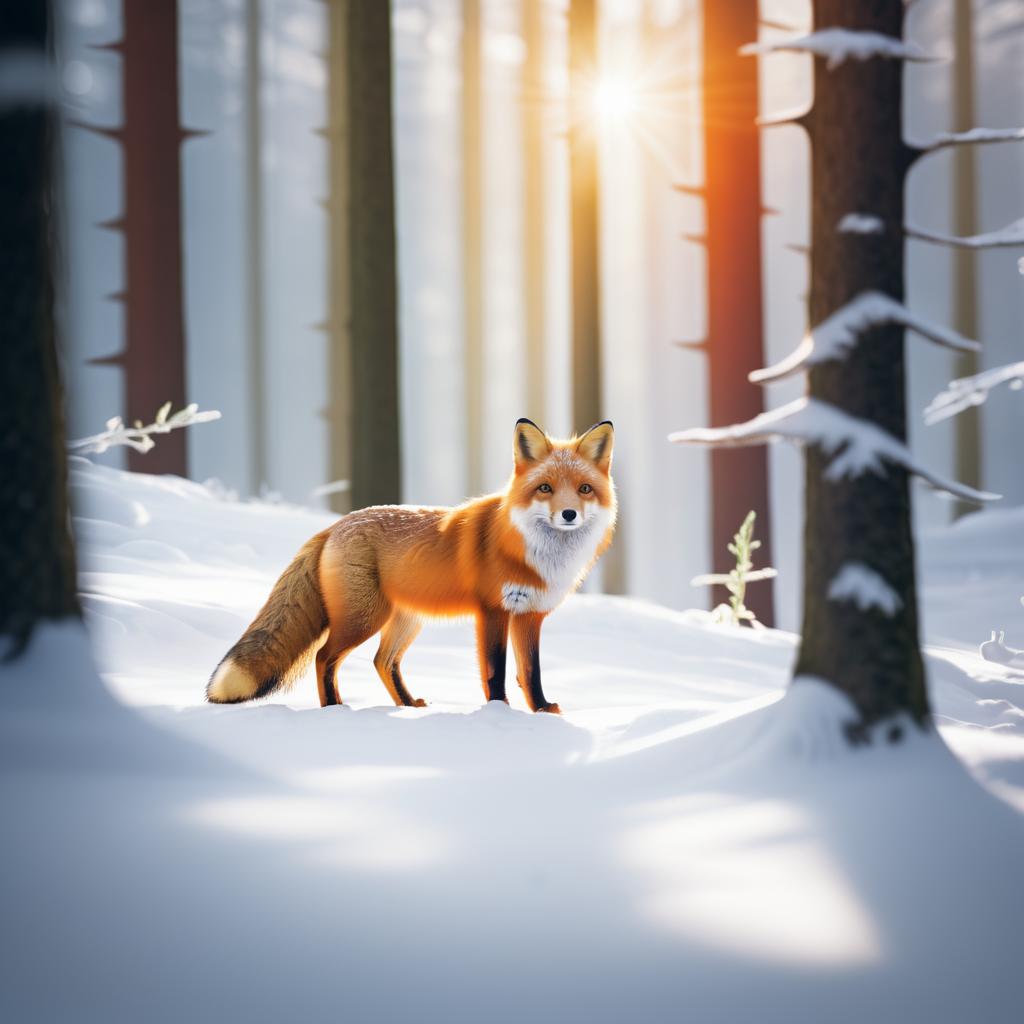 Photorealistic Red Fox in Snowy Forest