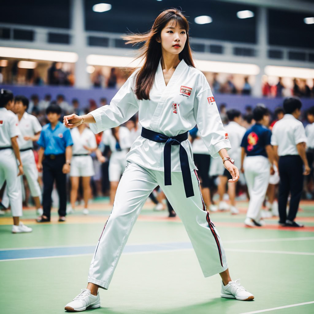 80s Style Slim Woman in Taekwondo Uniform