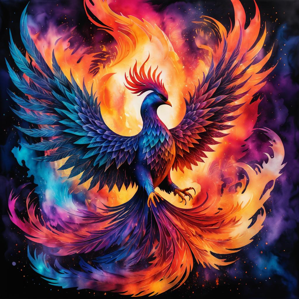 Vibrant Watercolor Phoenix Rising Artwork