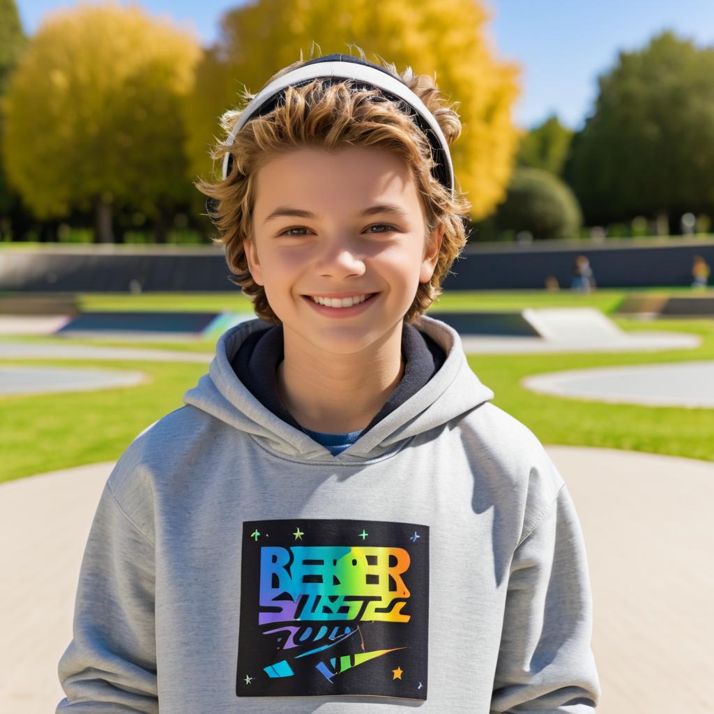 Trendy Boy Smiling in Park Setting