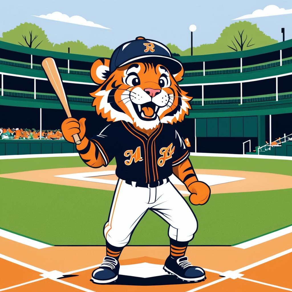 Humorous Tiger Hitting Home Run