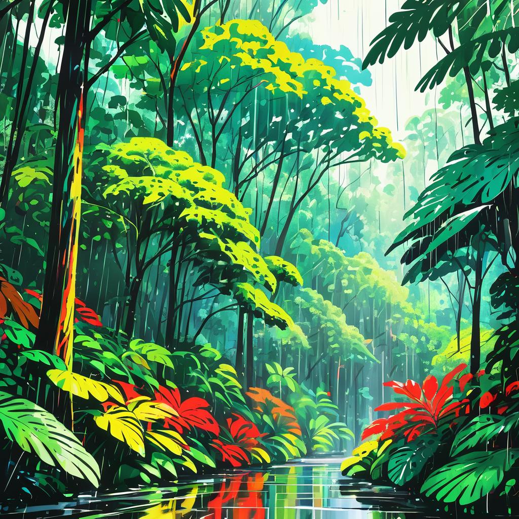 Vivid Rainforest Canopy Sketch Imagery