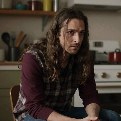 Intense Man in Cluttered Kitchen