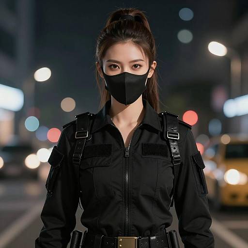 Tactical Asian Woman in Urban Night