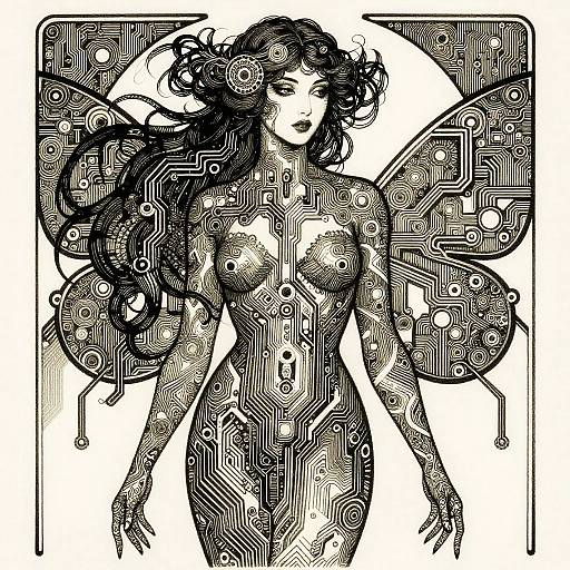 Beardsley-Inspired Androgynous Cyber-Nymph Art Nouveau