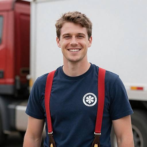 Smiling Man with Red Truck Background