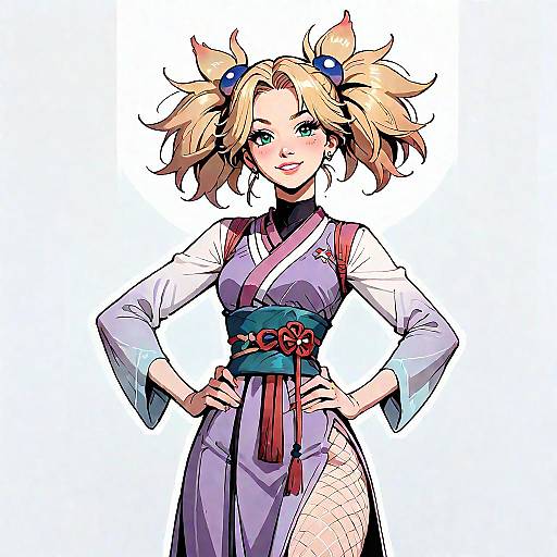 Blonde Anime Girl with Purple Outfit