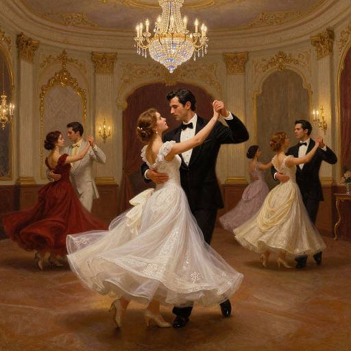 Elegant Couples Dancing in Vintage Ballroom