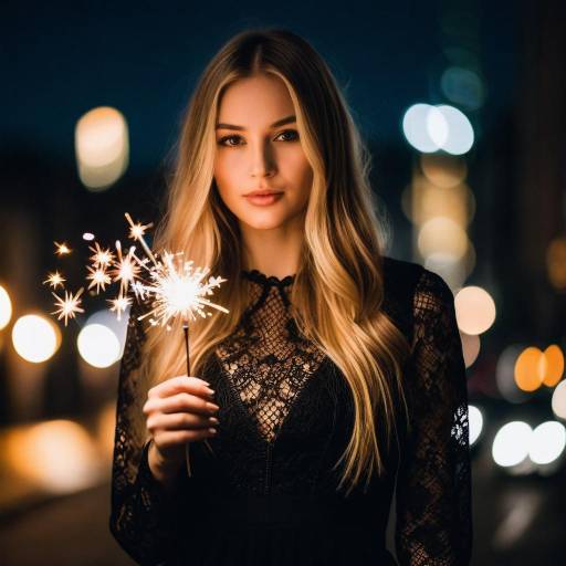 Woman Holding Sparkler at Night