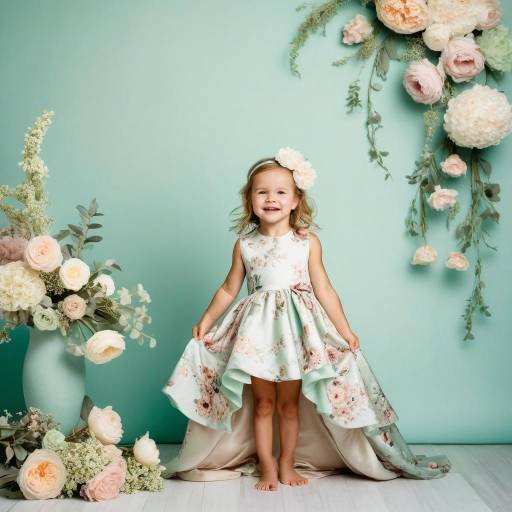 Smiling Toddler in Floral Dress with Flowers