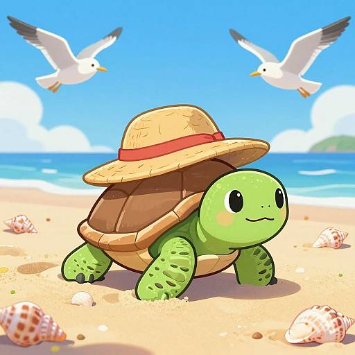Cartoon Turtle on Sunny Beach