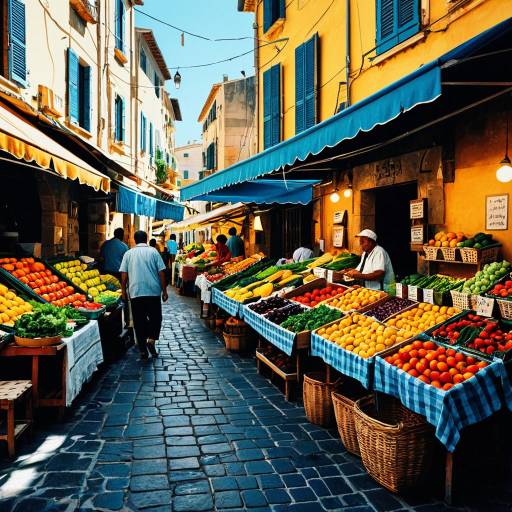 Vibrant Mediterranean Market Scene Illustration Vibrant Mediterranean Market Scene Illustration
