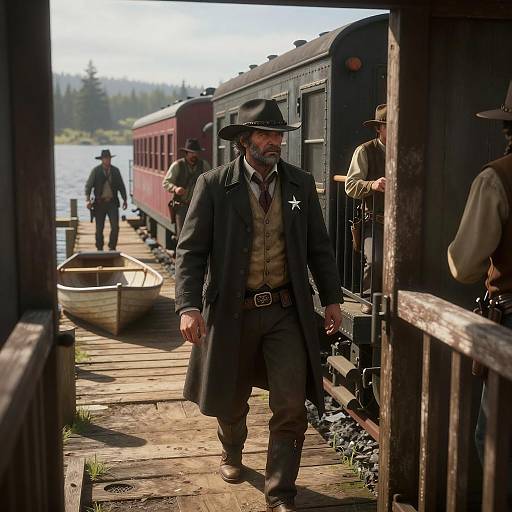 Cinematic Train Robbery in Western Setting