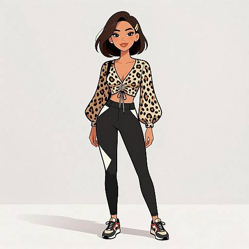 Urban Chic Woman in Leopard Blouse