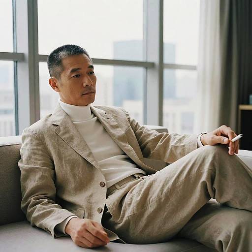Elegant East Asian Man in Minimalist Apartment