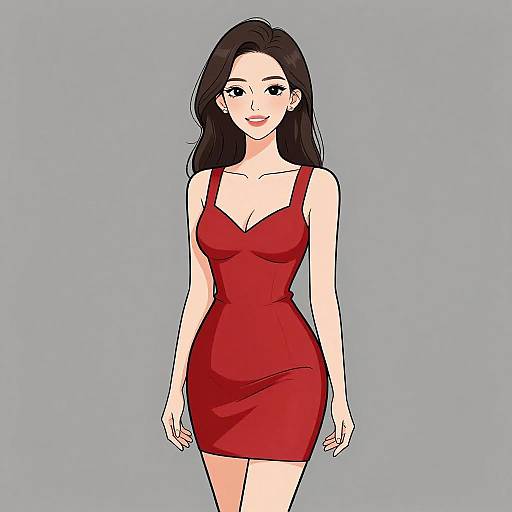 Smiling Woman in Red Mini Dress