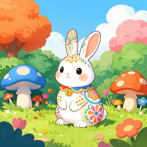 Whimsical Multicolored Manga Rabbit