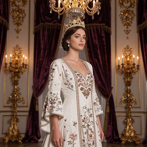 Regal Woman in Elegant Embroidered Dress