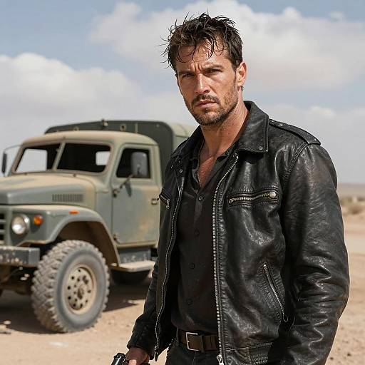 Intense Portrait of a Rugged Hero