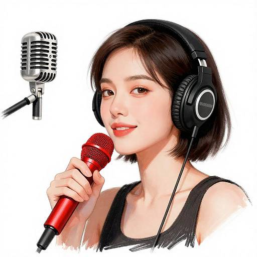Stylish Woman with Microphone Illustration
