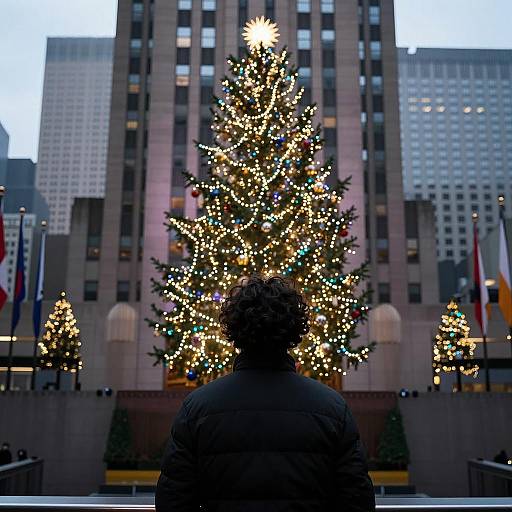 Curly-Haired Silhouette by Christmas Tree