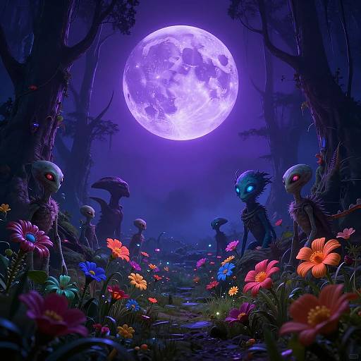 Alien Forest Under Purple Moon