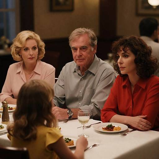 Dinner Conversation in Dimly Lit Restaurant