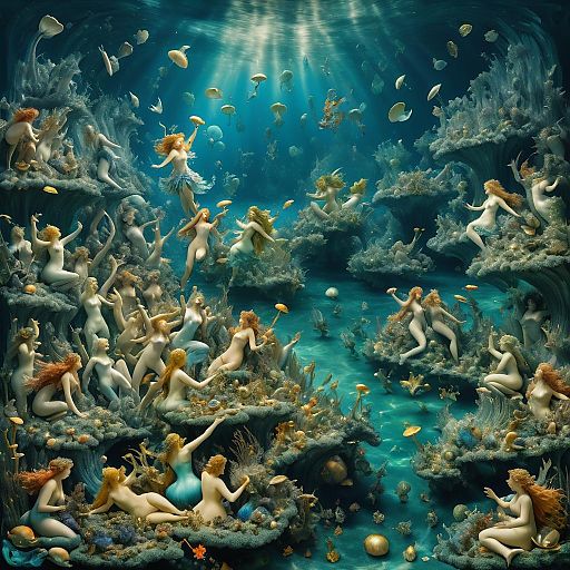 Mermaids Frolicking in a Surreal Underwater Kingdom Mermaids Frolicking in a Surreal Underwater Kingdom