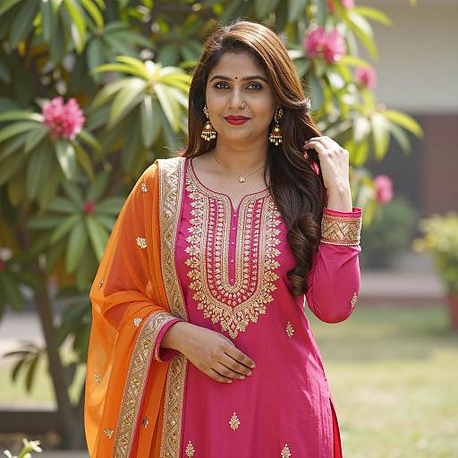 Vibrant Navratri Dress in Garden